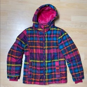 Girls winter jacket 7/8 plaid pink
